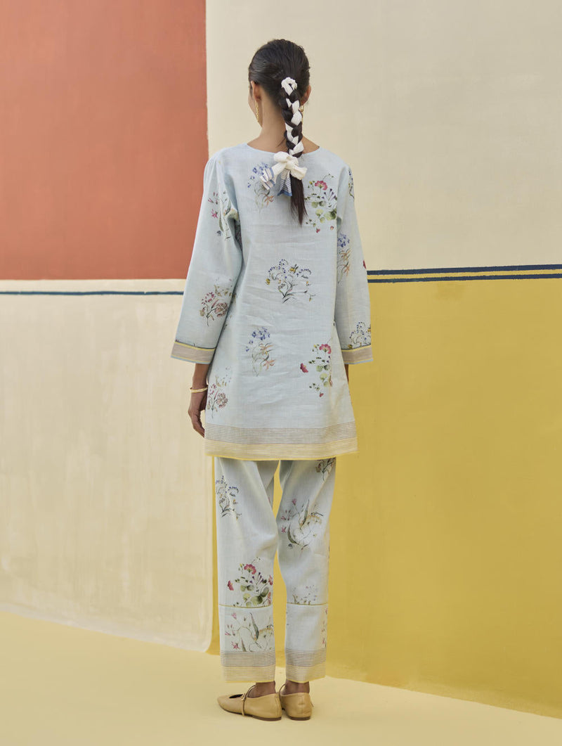 Raha Watercolour Floral Kurta Set
 - Sky by Manan in blue color for women Worldwide