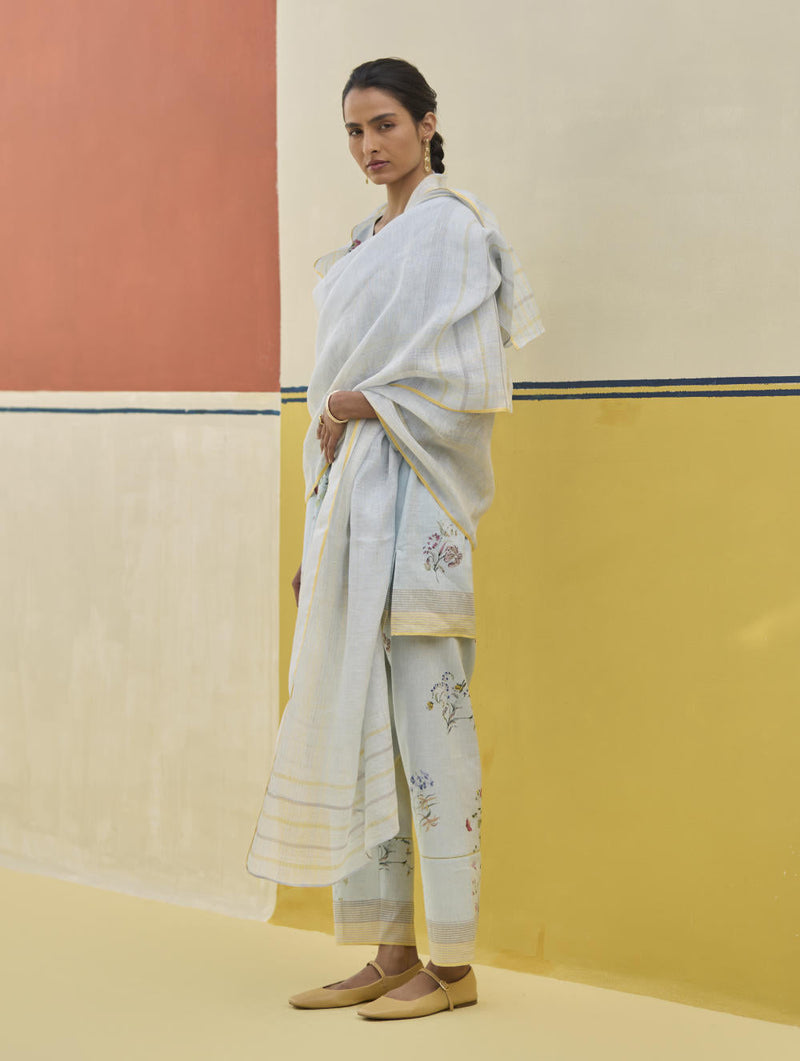 Raha Watercolour Floral Kurta Set
 - Sky by Manan in blue color for women Worldwide