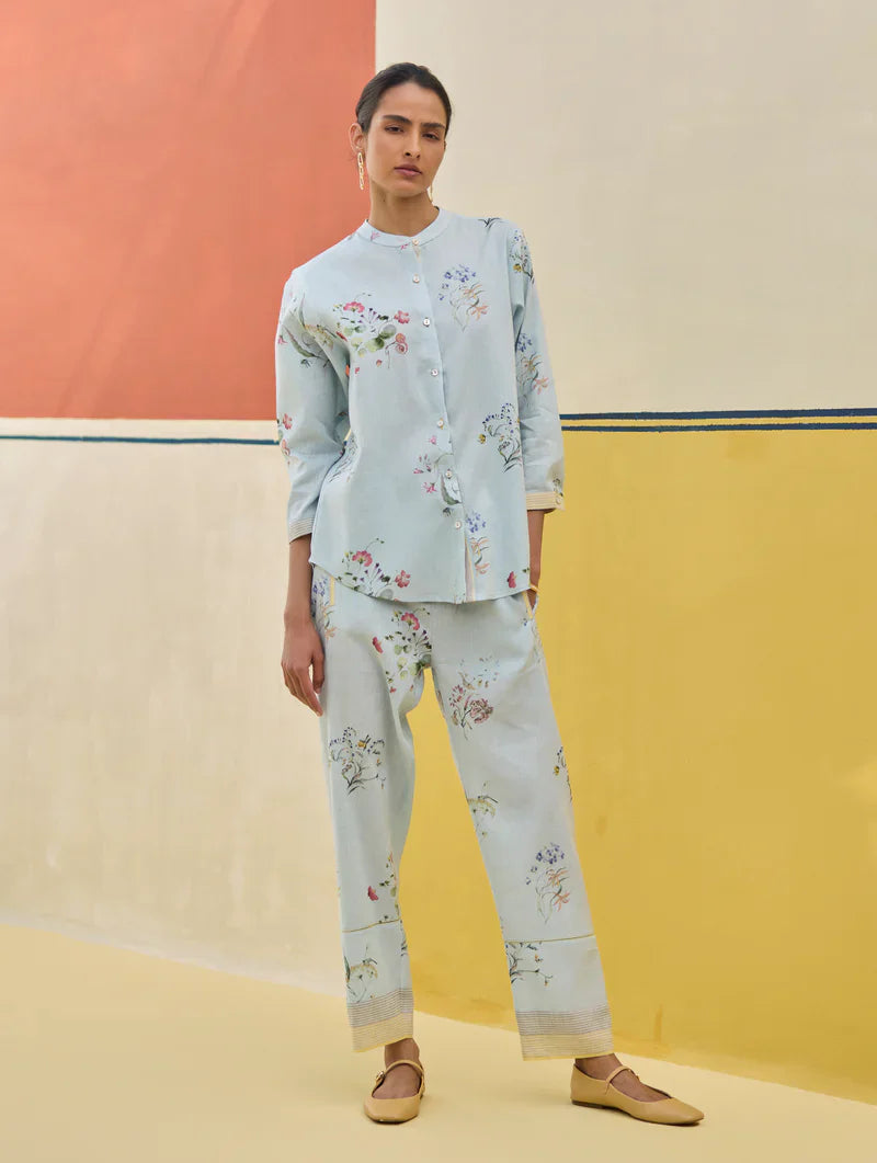 Vani Watercolour Floral Co-ord Set
 -Sky by Manan in blue color for women Worldwide