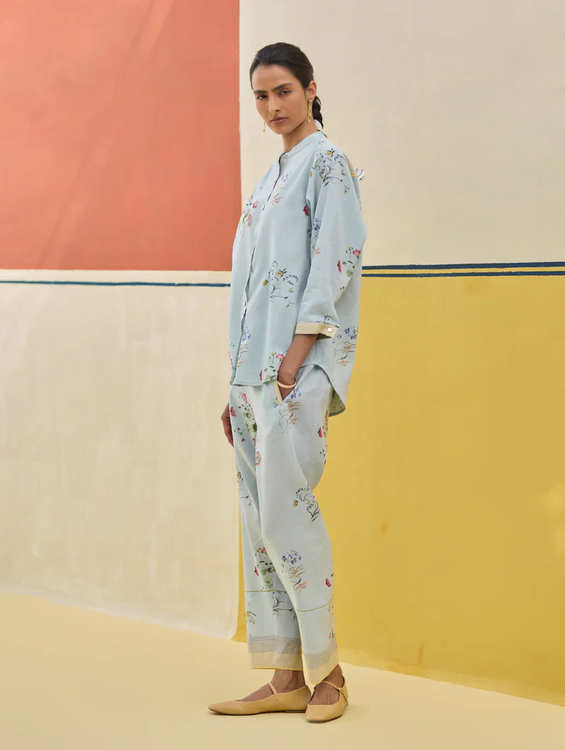 Vani Watercolour Floral Co-ord Set
 -Sky by Manan in blue color for women Worldwide