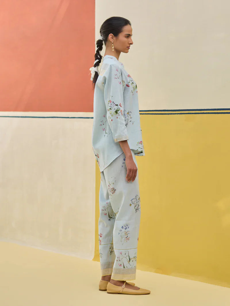 Vani Watercolour Floral Co-ord Set
 -Sky by Manan in blue color for women Worldwide