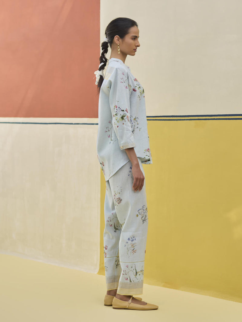 Vani Watercolour Floral Shirt - Sky by Manan in blue color for women Worldwide