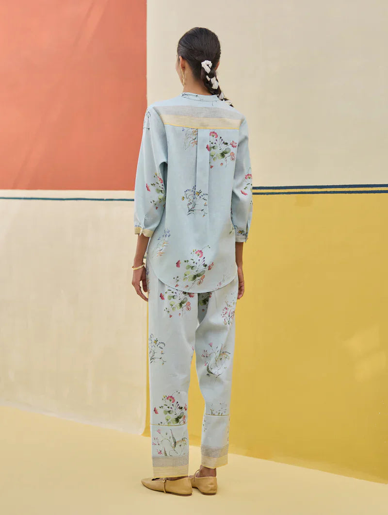 Vani Watercolour Floral Co-ord Set
 -Sky by Manan in blue color for women Worldwide