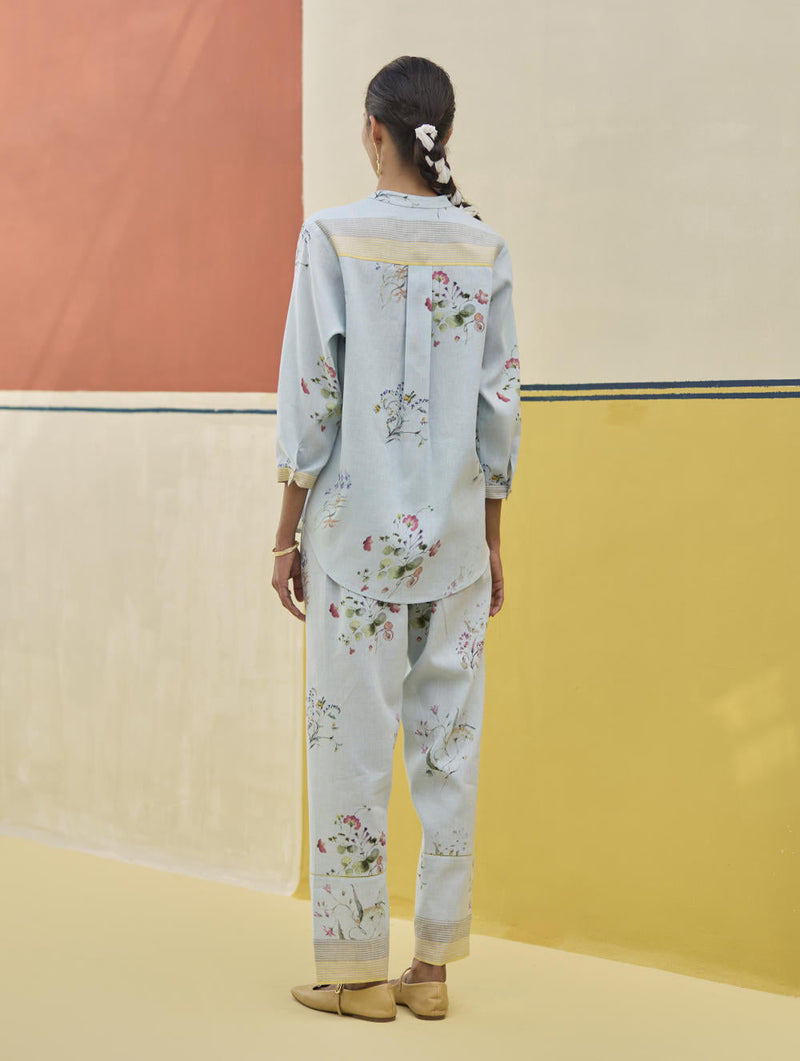Vani Watercolour Floral Shirt - Sky by Manan in blue color for women Worldwide