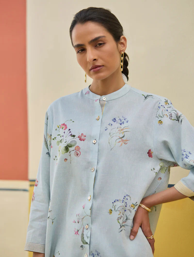 Vani Watercolour Floral Co-ord Set
 -Sky by Manan in blue color for women Worldwide
