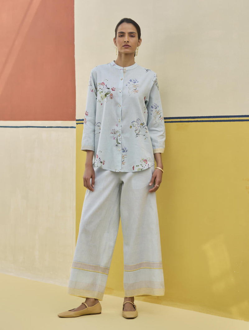 Vani Watercolour Floral Shirt - Sky by Manan in blue color for women Worldwide