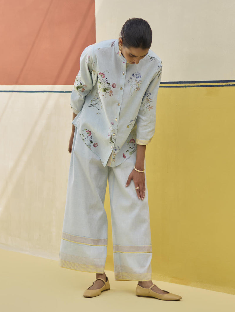 Vani Watercolour Floral Shirt - Sky by Manan in blue color for women Worldwide