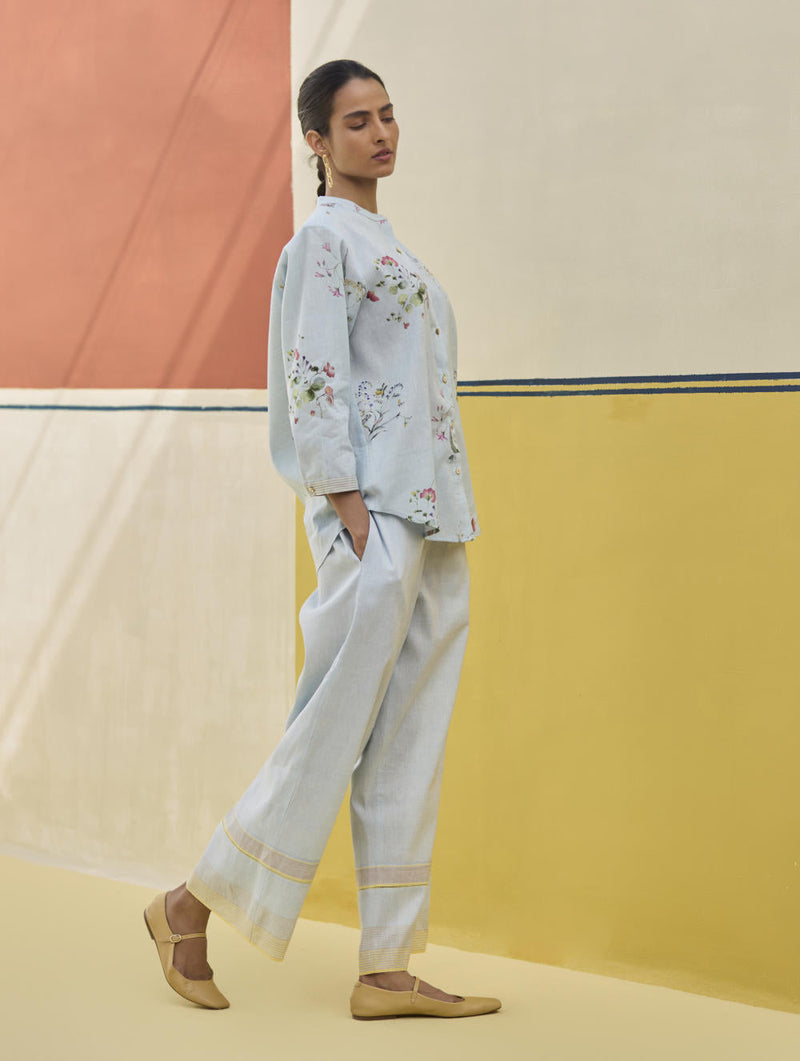 Vani Watercolour Floral Shirt - Sky by Manan in blue color for women Worldwide
