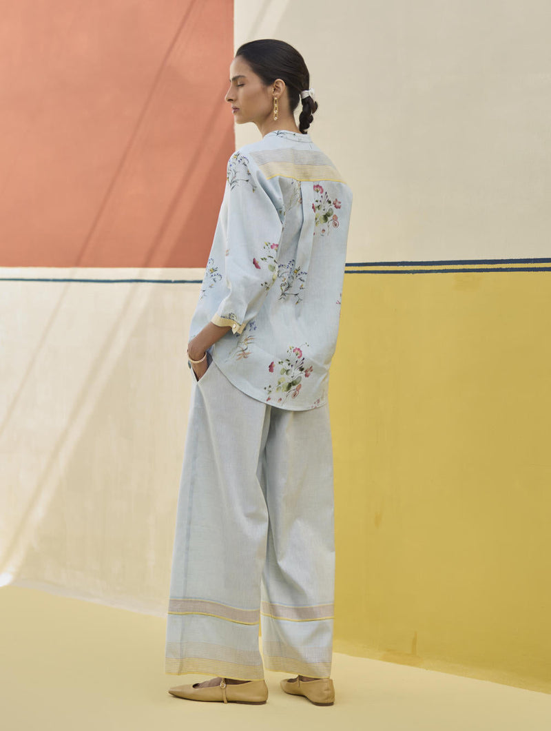 Vani Watercolour Floral Shirt - Sky by Manan in blue color for women Worldwide