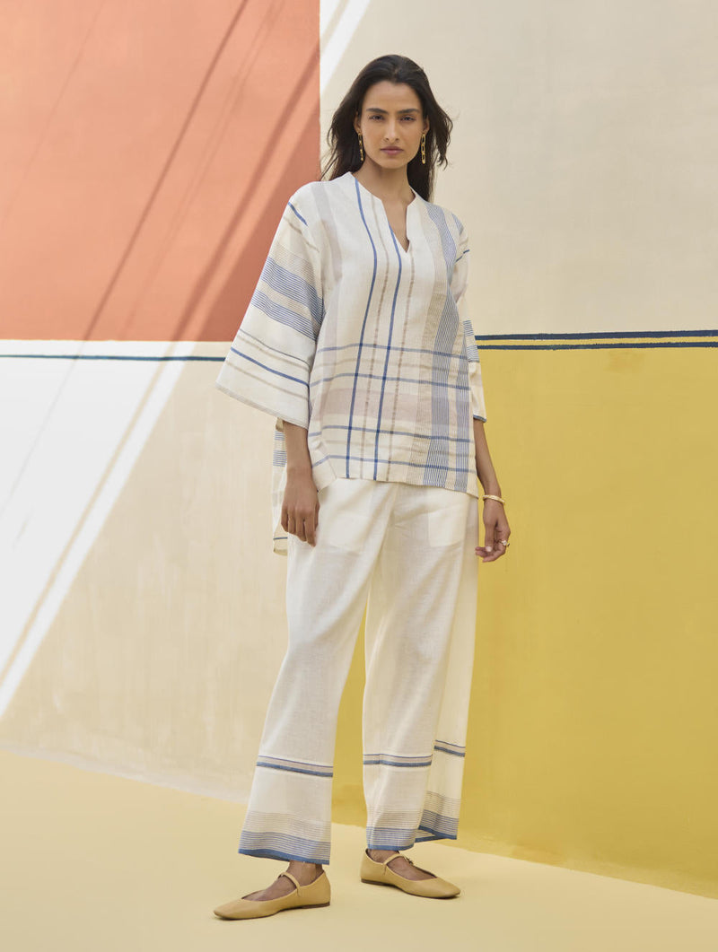 Lyla Stripe Border Pant - Ivory by Manan in ivory color for women Worldwide