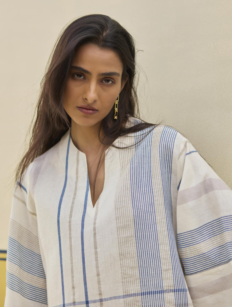 Kira Check Linen Co-ord Set
 - Ivory by Manan in ivory color for women Worldwide