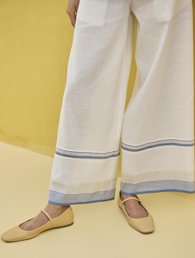 Lyla Stripe Border Pant - Sky by Manan in blue color for women Worldwide