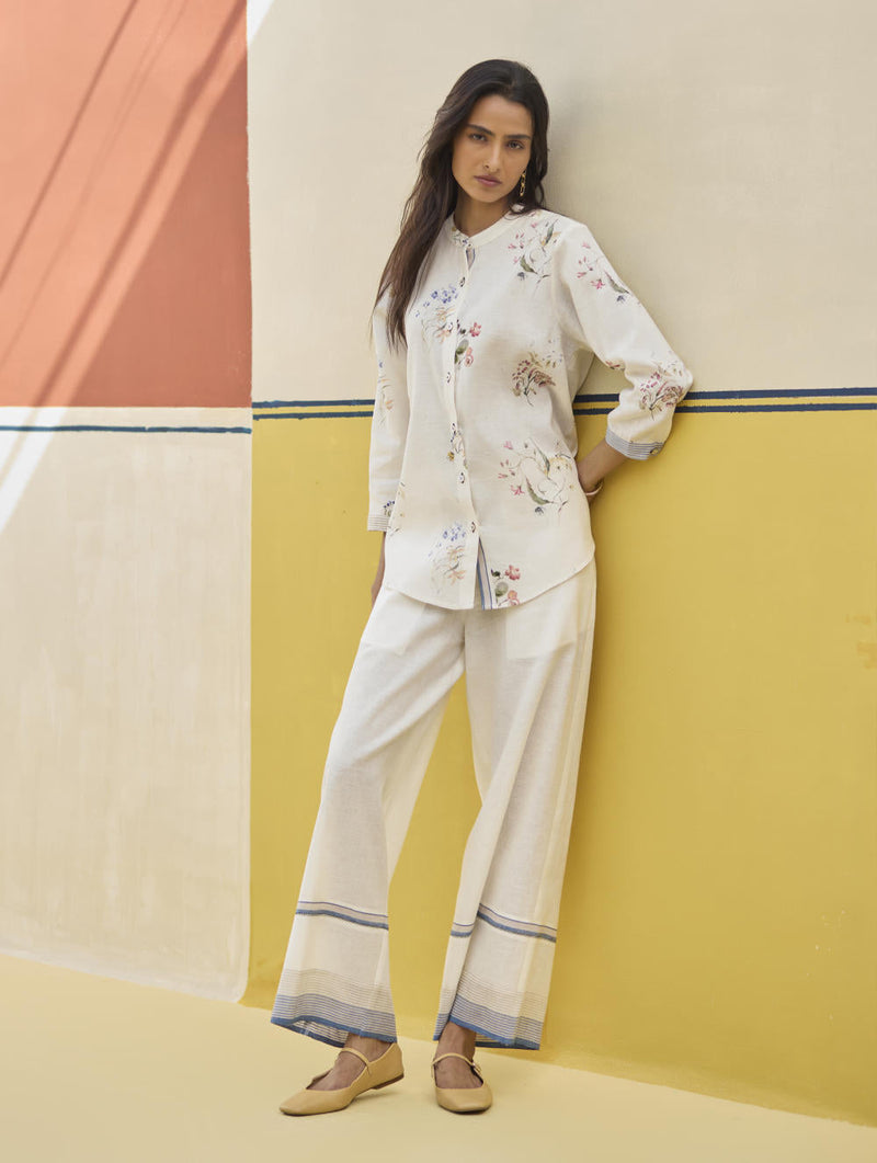 Lyla Stripe Border Pant - Ivory by Manan in ivory color for women Worldwide