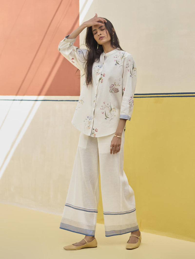 Lyla Stripe Border Pant - Ivory by Manan in ivory color for women Worldwide