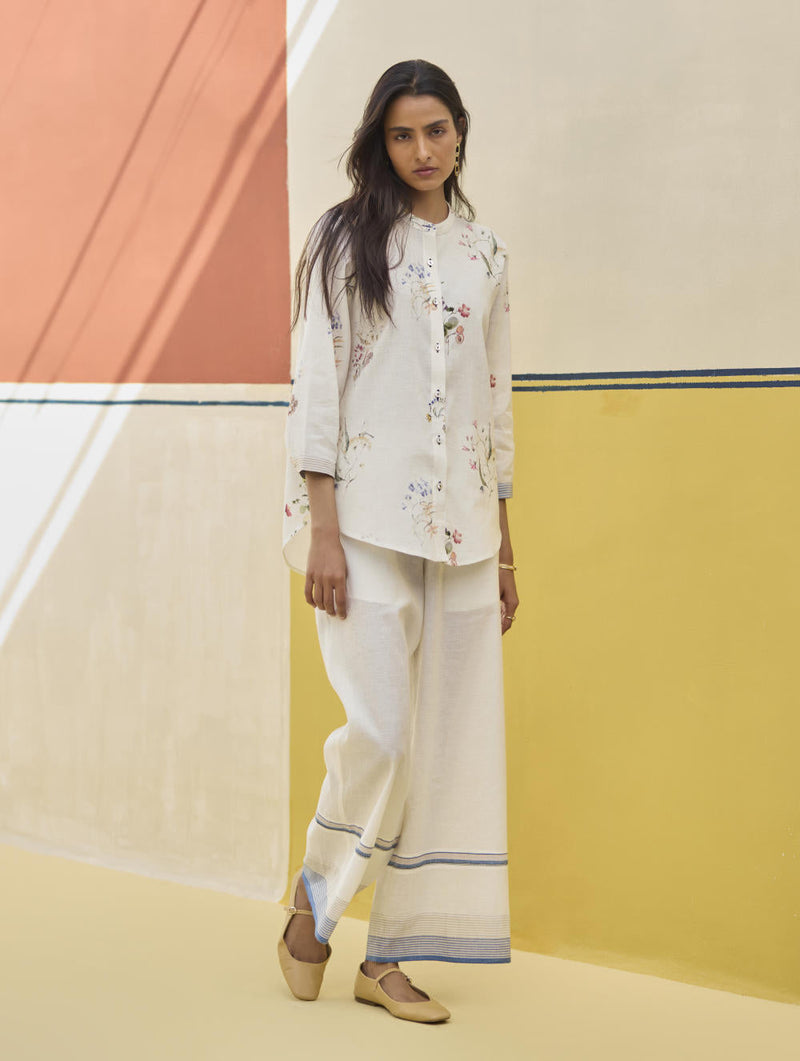 Lyla Stripe Border Pant - Sky by Manan in blue color for women Worldwide