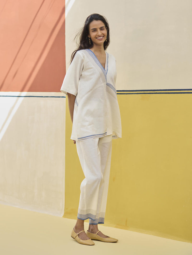 Moriko Border Linen Co-ord Set
 - Ivory by Manan in ivory color for women Worldwide