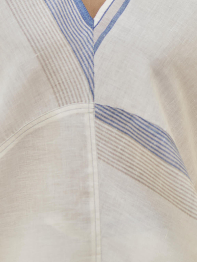 Moriko Border Linen Top - Ivory by Manan in ivory color for women Worldwide
