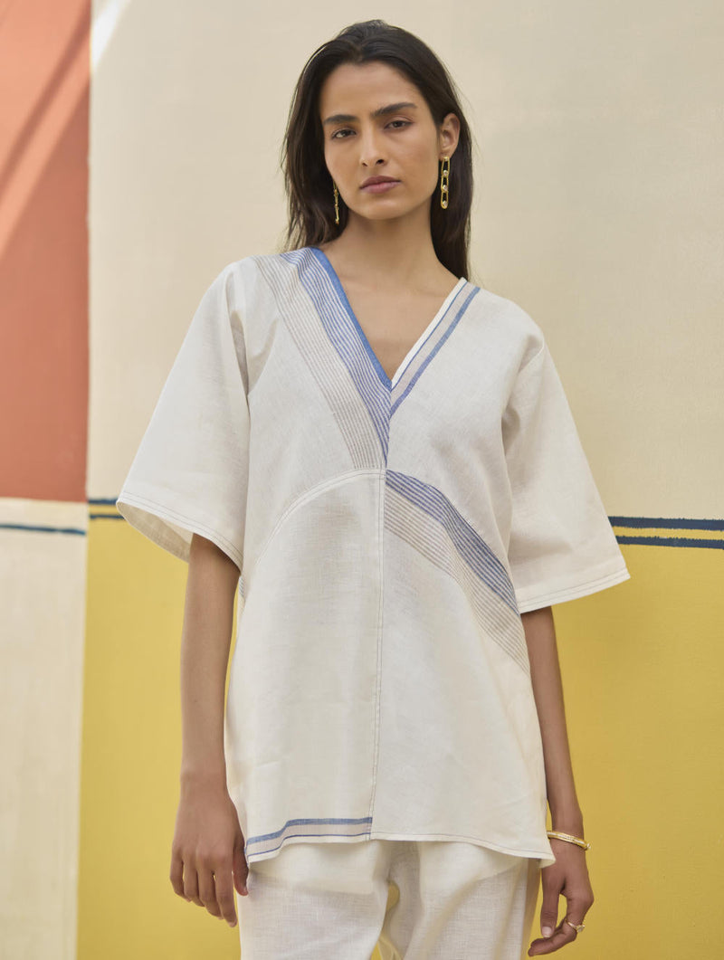 Moriko Border Linen Co-ord Set
 - Ivory by Manan in ivory color for women Worldwide
