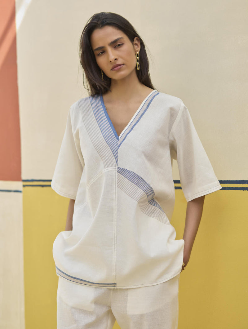 Moriko Border Linen Co-ord Set
 - Ivory by Manan in ivory color for women Worldwide
