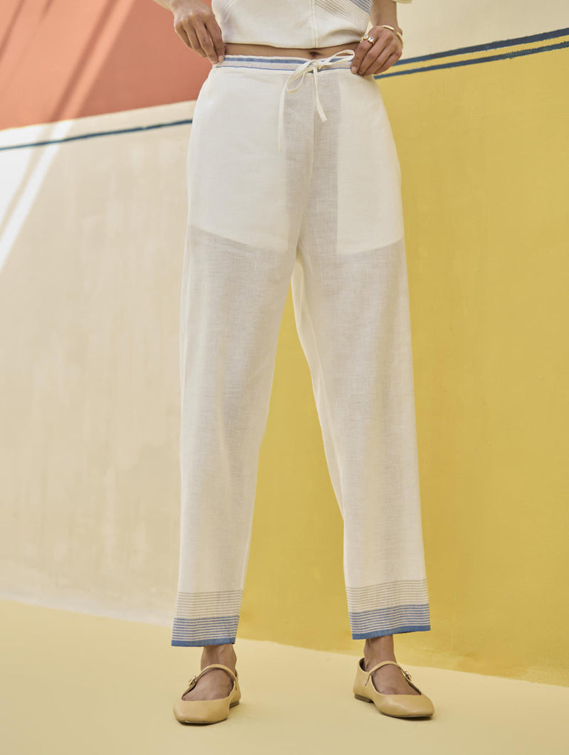 Reya Classic Border Pant - Ivory by Manan in ivory color for women Worldwide