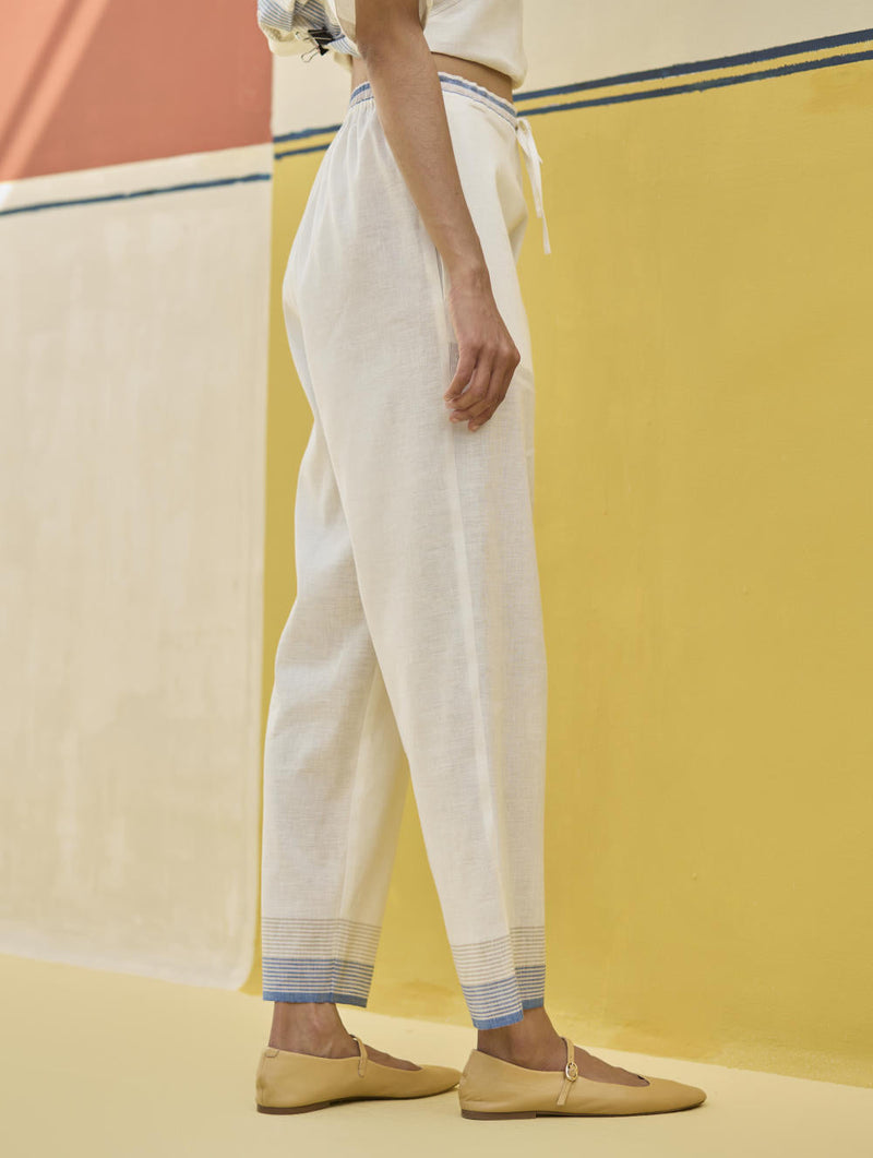 Reya Classic Border Pant - Ivory by Manan in ivory color for women Worldwide