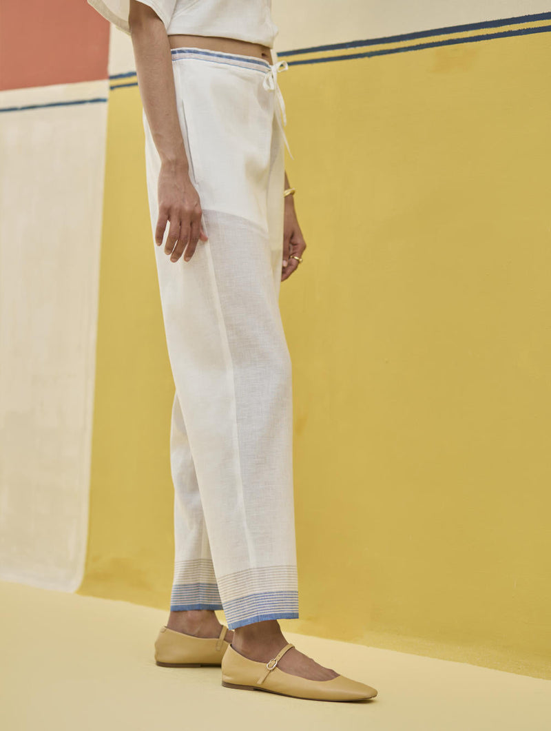 Reya Classic Border Pant - Ivory by Manan in ivory color for women Worldwide