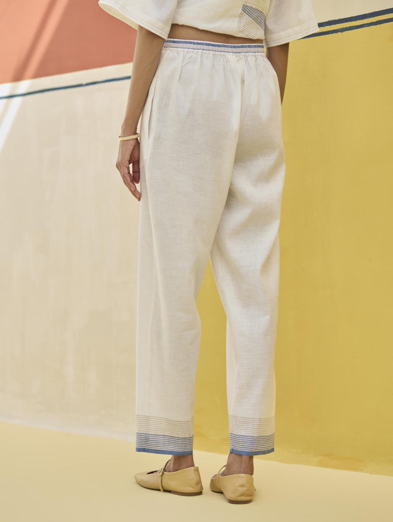 Reya Classic Border Pant - Ivory by Manan in ivory color for women Worldwide