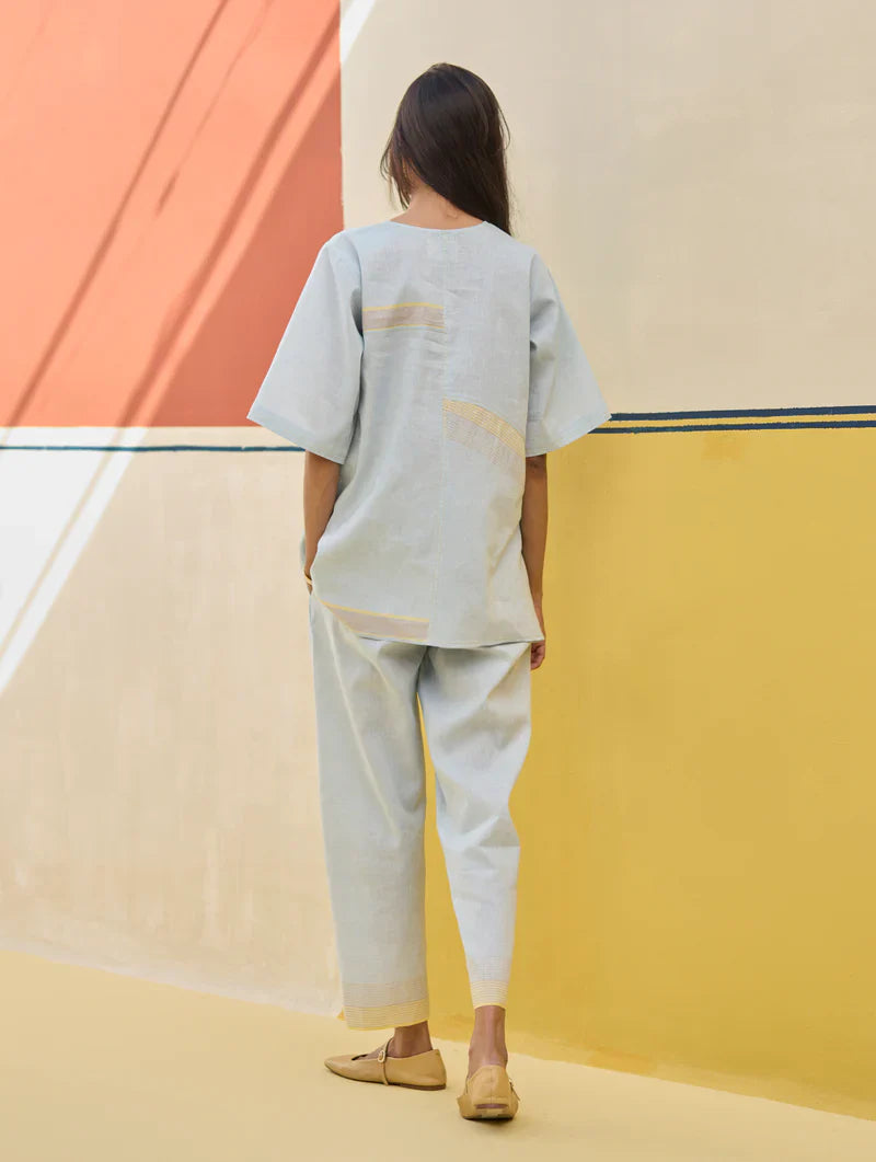 Moriko Border Linen Co-ord Set
 - Sky by Manan in blue color for women Worldwide