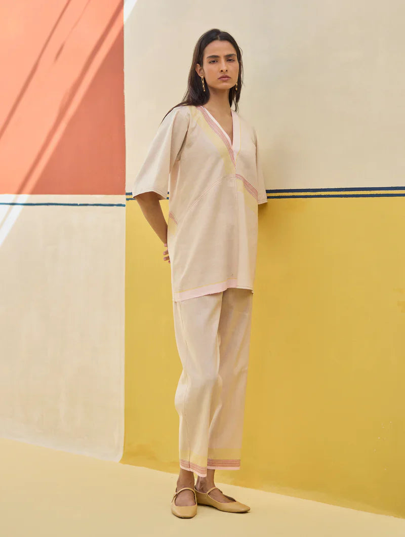 Moriko Border Linen Co-ord Set
 - Sand by Manan in natural color for women Worldwide