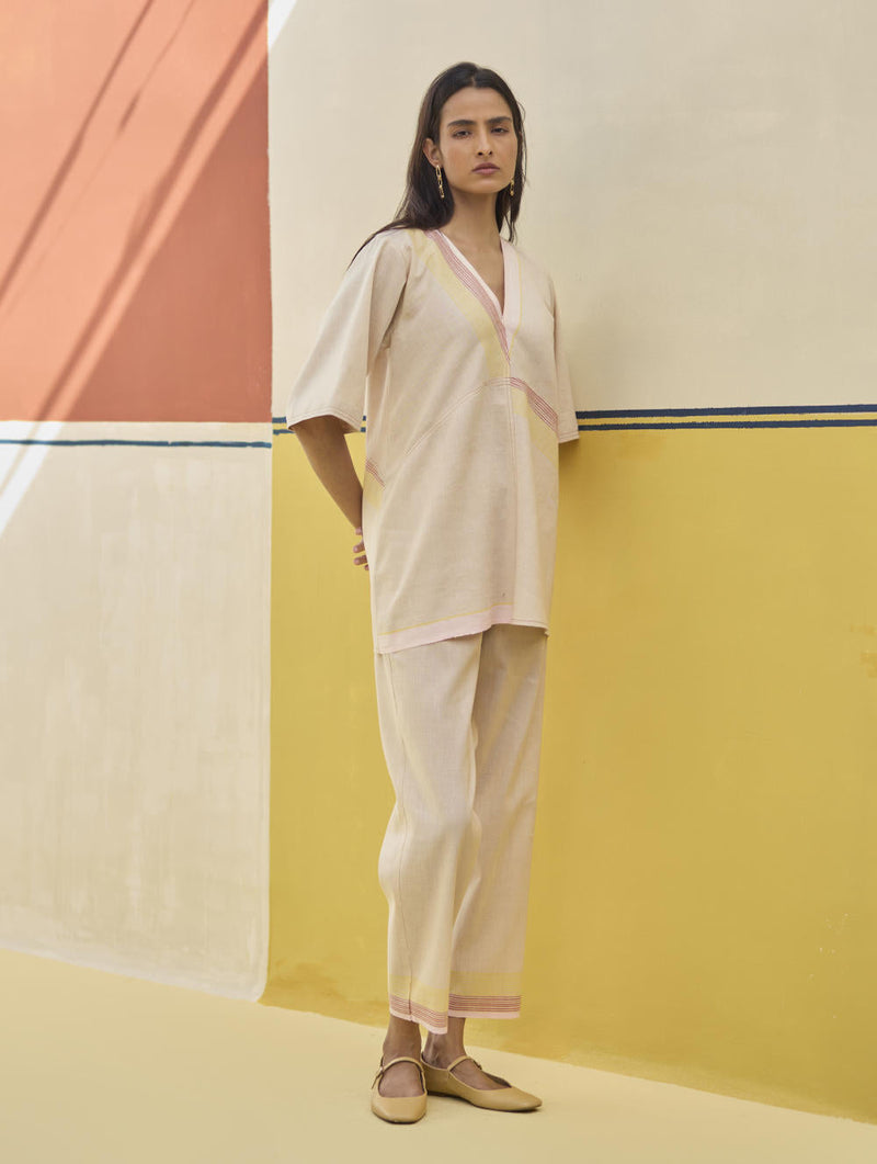 Moriko Border Linen Top - Sand by Manan in natural color for women Worldwide