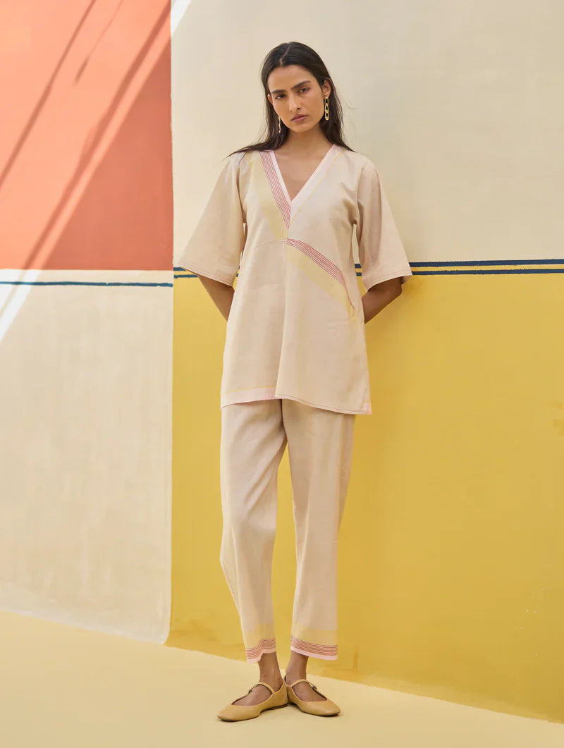 Moriko Border Linen Co-ord Set
 - Sand by Manan in natural color for women Worldwide