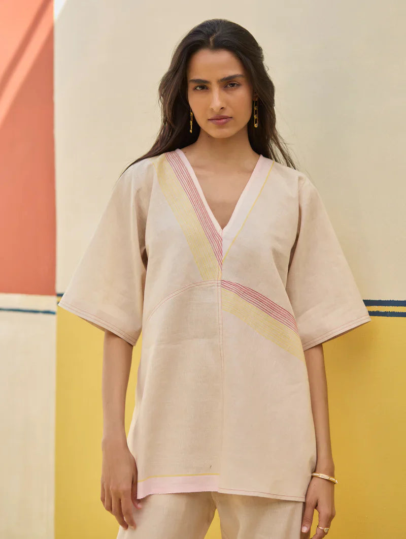 Moriko Border Linen Co-ord Set
 - Sand by Manan in natural color for women Worldwide