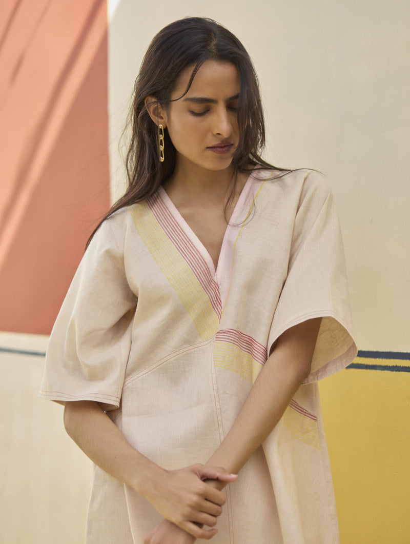Moriko Border Linen Top - Sand by Manan in natural color for women Worldwide