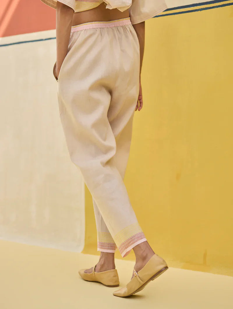 Moriko Border Linen Co-ord Set
 - Sand by Manan in natural color for women Worldwide