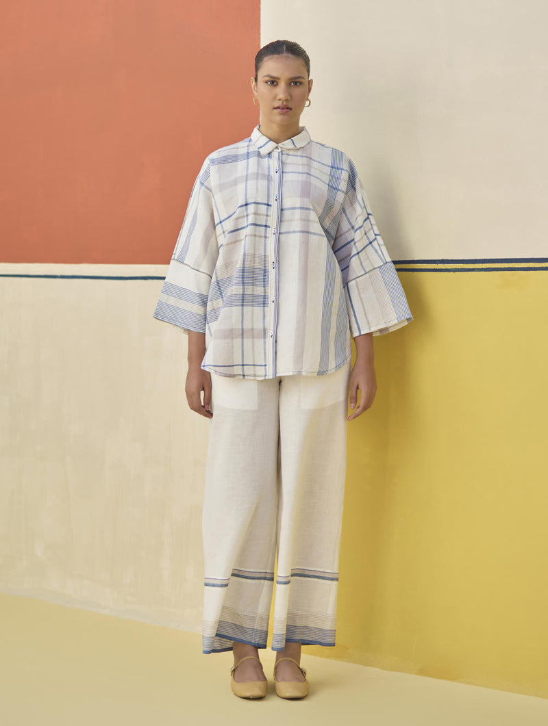 Cara Check Linen Shirt
 - Ivory cotton by Manan in ivory color for women Worldwide
