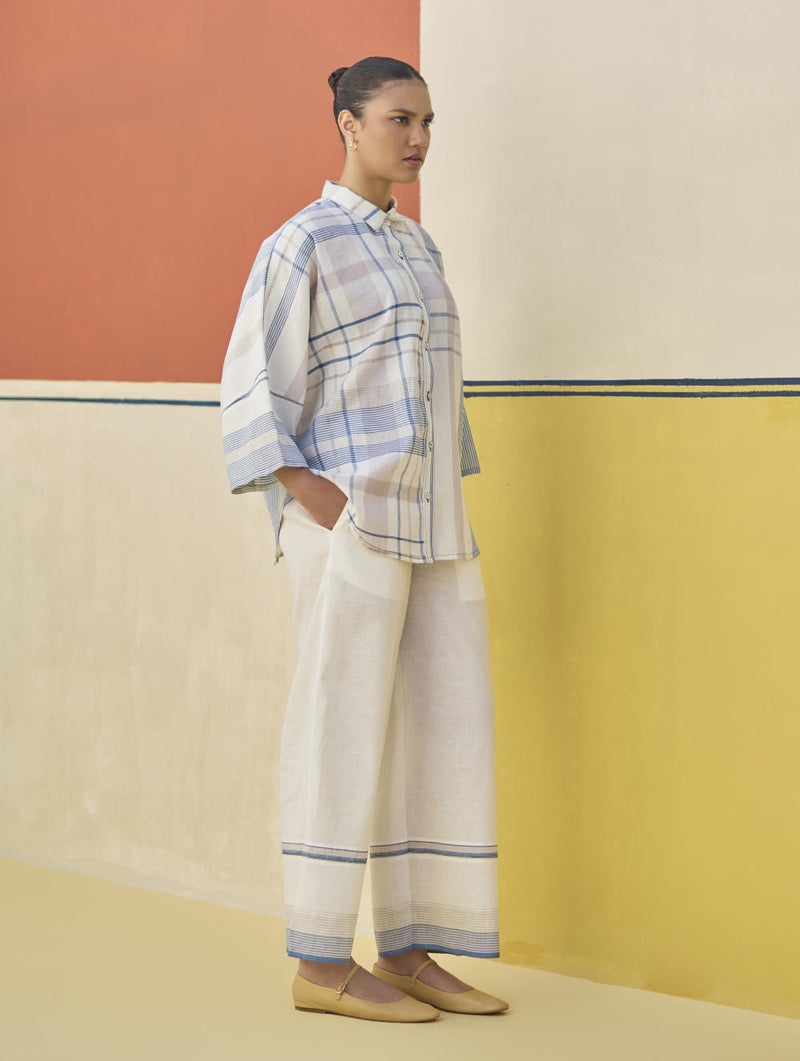 Cara Check Linen Co-ord Set
 - Ivory by Manan in ivory color for women Worldwide