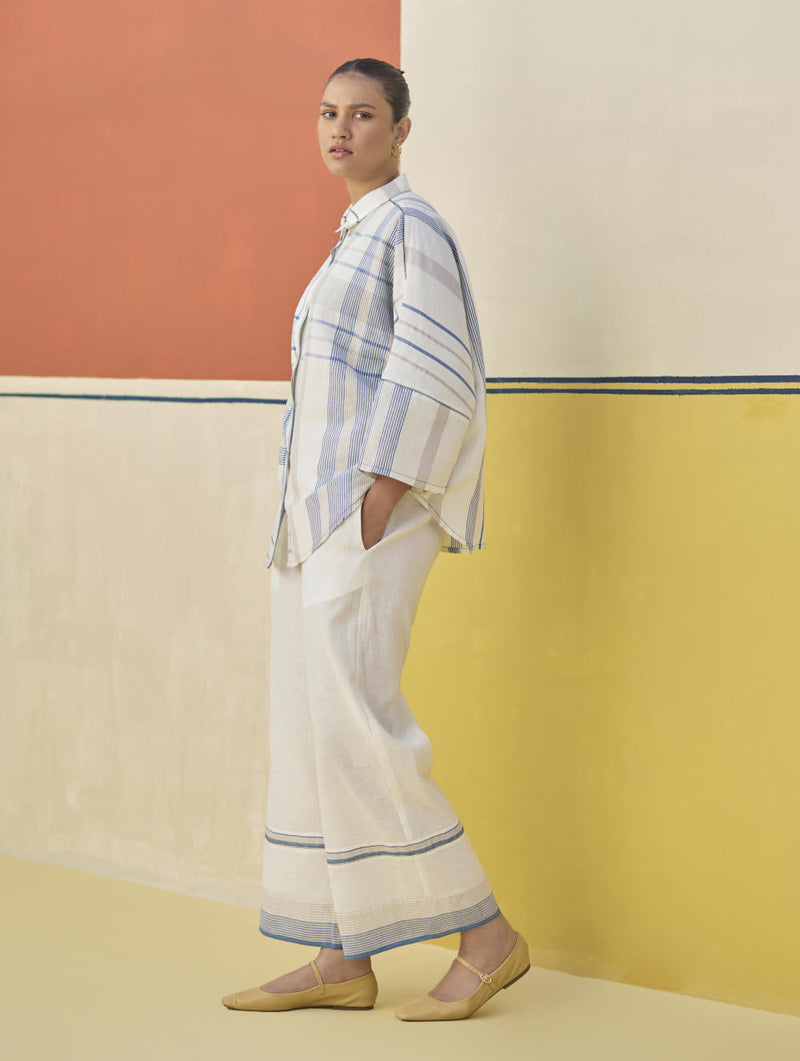 Cara Check Linen Co-ord Set
 - Ivory by Manan in ivory color for women Worldwide