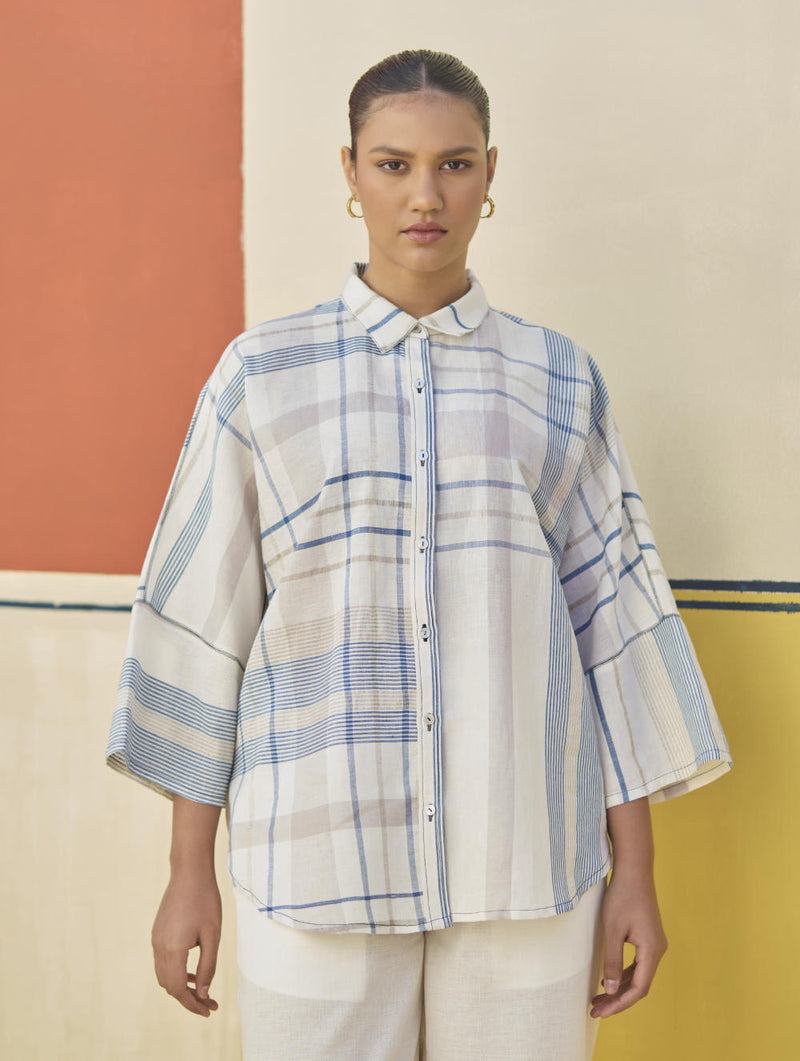 Cara Check Linen Co-ord Set
 - Ivory by Manan in ivory color for women Worldwide