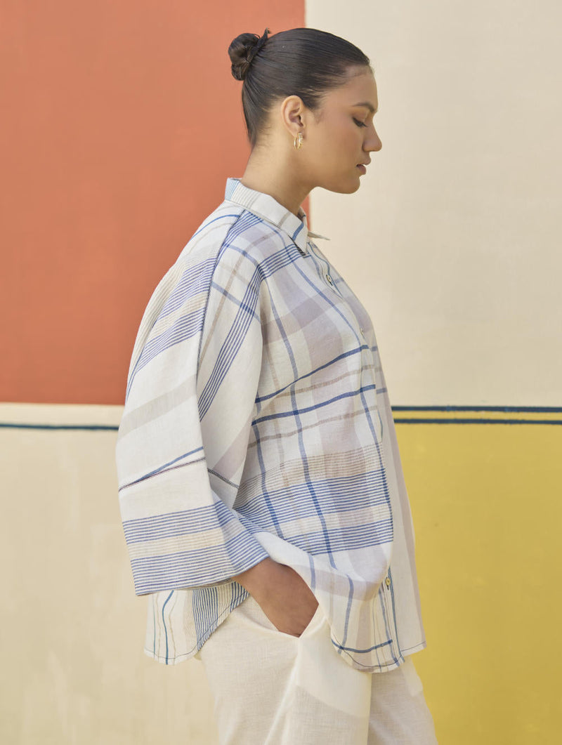 Cara Check Linen Co-ord Set
 - Ivory by Manan in ivory color for women Worldwide