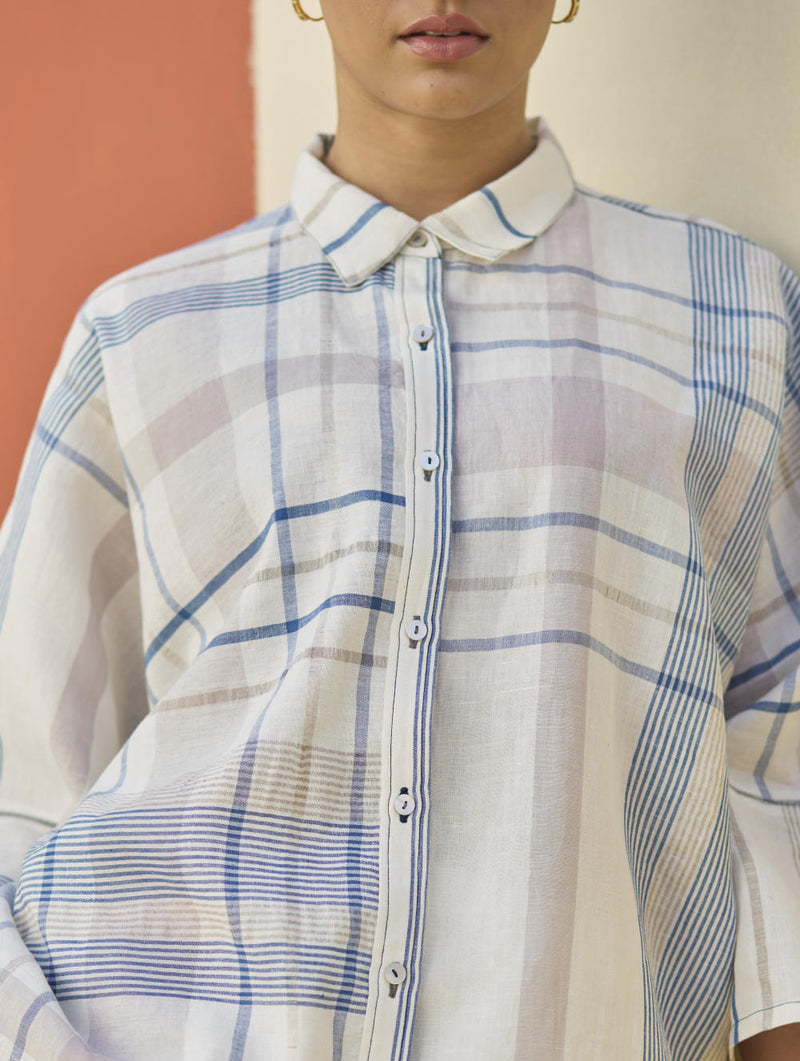 Cara Check Linen Shirt
 - Ivory cotton by Manan in ivory color for women Worldwide
