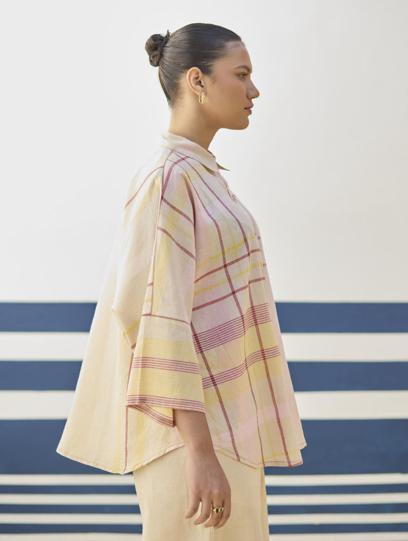 Cara Check Linen Shirt
 - Sand cotton by Manan in natural color for women Worldwide