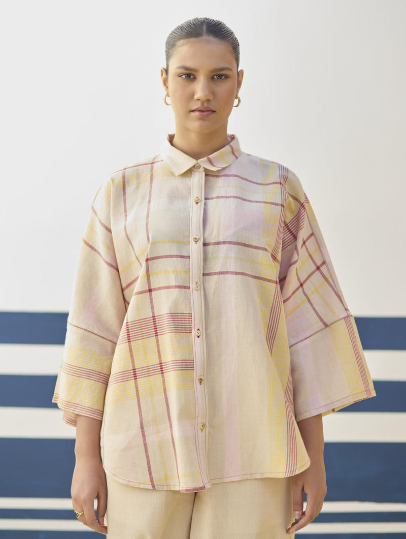Cara Check Linen Shirt
 - Sand cotton by Manan in natural color for women Worldwide