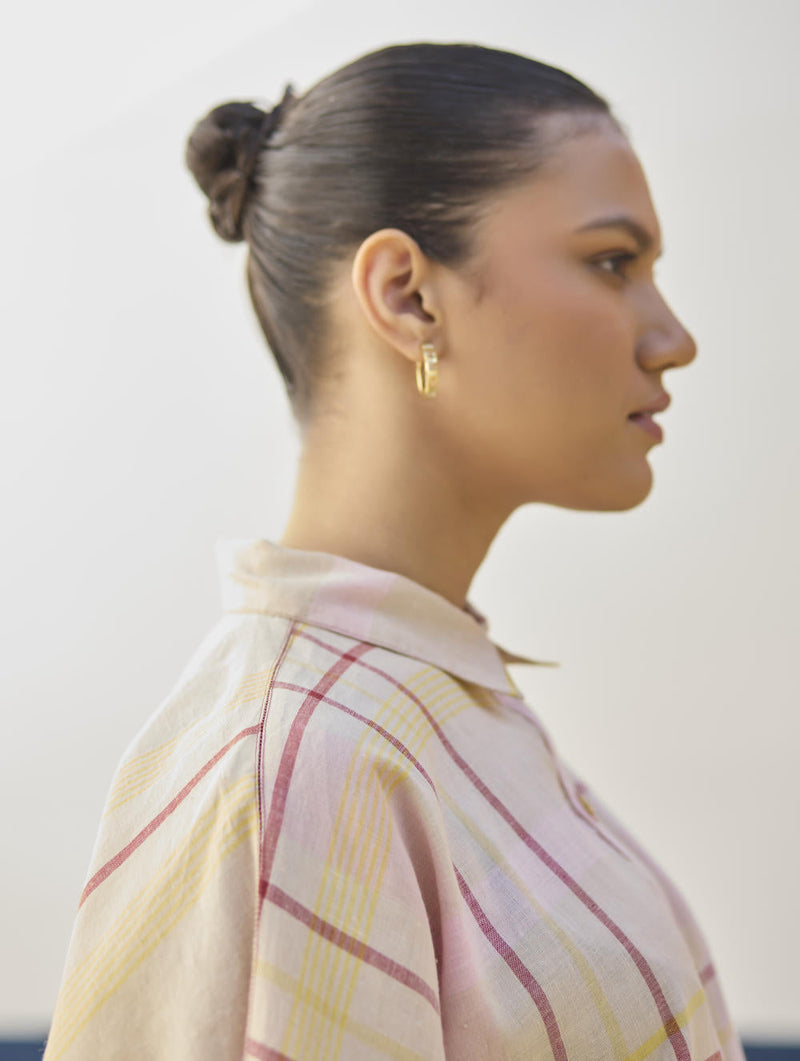 Cara Check Linen Shirt
 - Sand cotton by Manan in natural color for women Worldwide