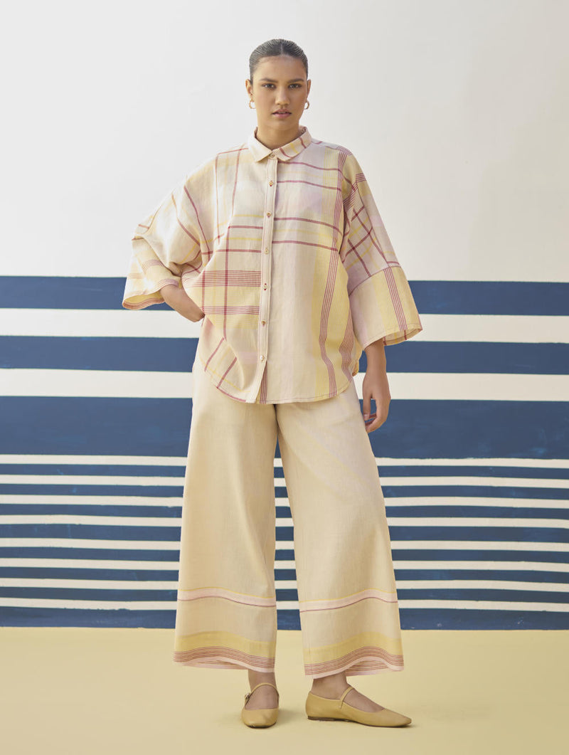 Cara Check Linen Shirt
 - Sand cotton by Manan in natural color for women Worldwide