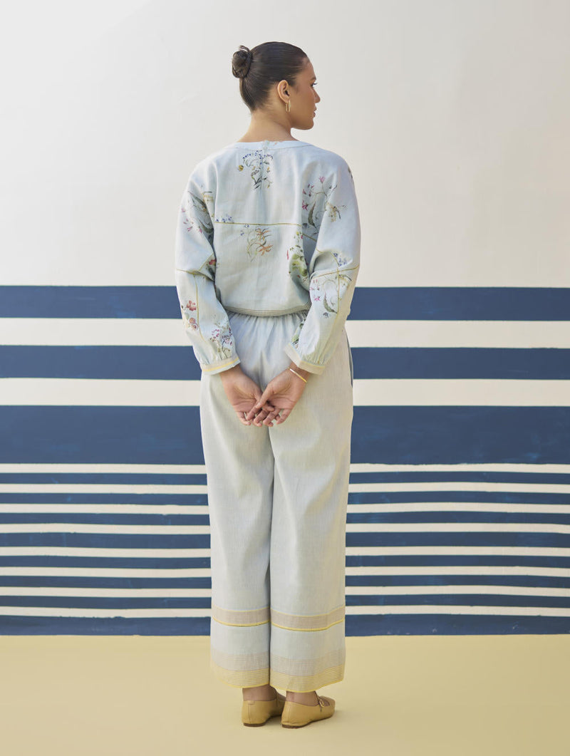 Myra Watercolor Floral Co-ord Set
 - Sky by Manan in blue color for women Worldwide