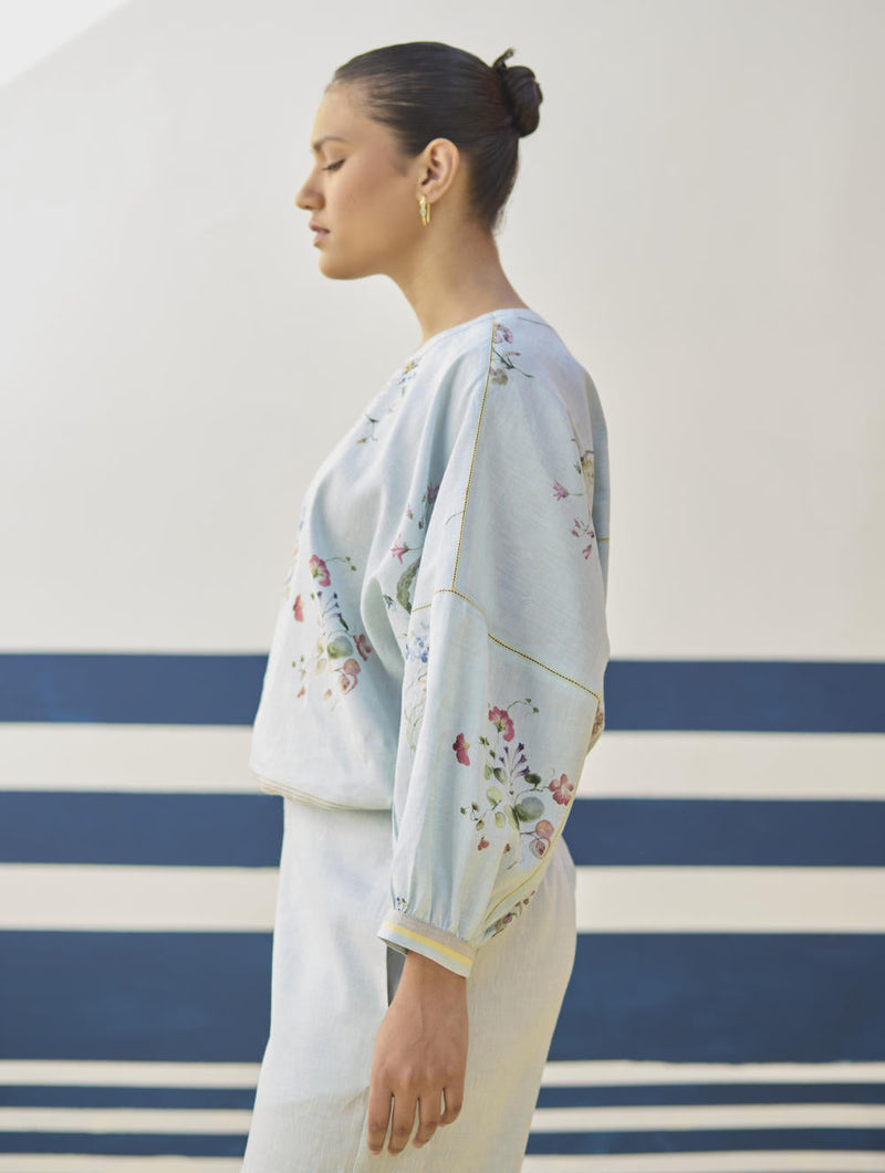 Myra Watercolor Floral Co-ord Set
 - Sky by Manan in blue color for women Worldwide