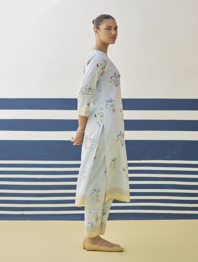 Kera Floral Embroidered Kurta Set
 - Sky by Manan in blue color for women Worldwide