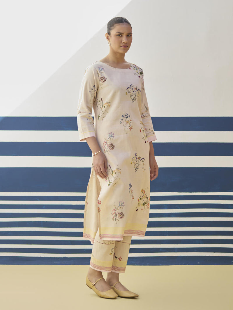 Kera Floral Hand-Embroidered Kurta - Sand by Manan in natural color for women Worldwide
