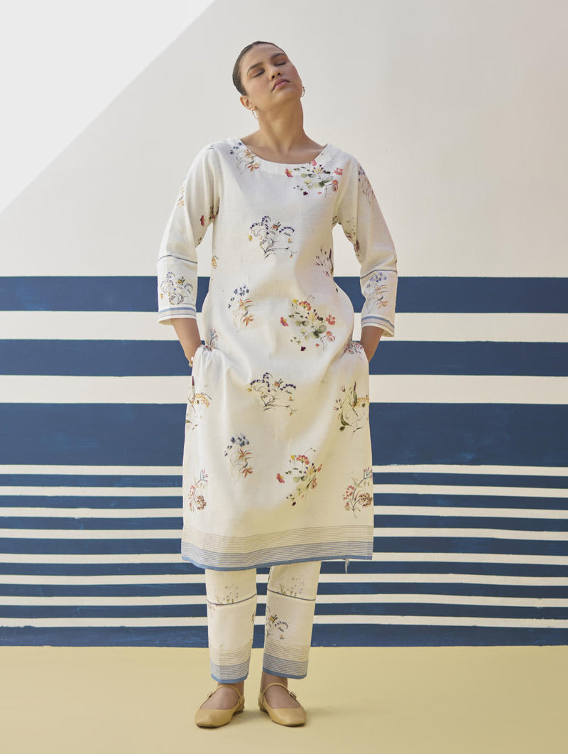 Kera Floral Embroidered Kurta Set
 - Ivory by Manan in ivory color for women Worldwide