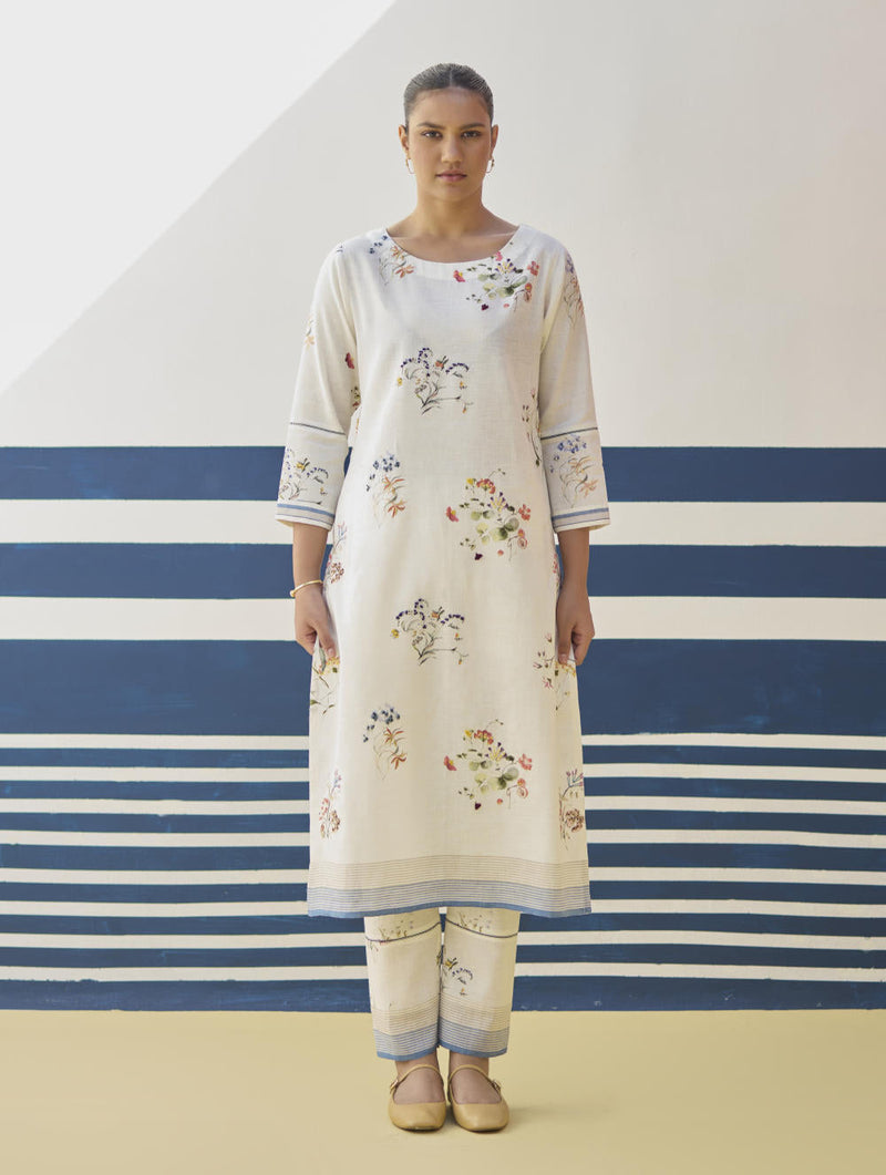Kera Floral Embroidered Kurta Set
 - Ivory by Manan in ivory color for women Worldwide